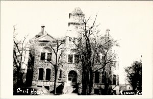 Lincoln Center Kansas Lincoln County Courthouse RPPC Postcard V17