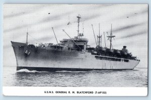 Postcard USNS General Blatchford T-AP 153 Naval Ship Warship Battleship c1954