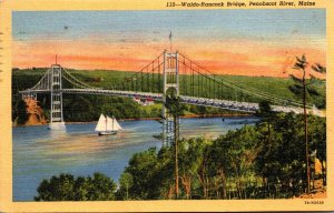 Maine Penobscot River Waldo-Hancock Bridge 1952 Curteich