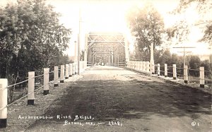 Bethel ME Androscoggin River Bridge Dirt Road,  Real Photo Postcard