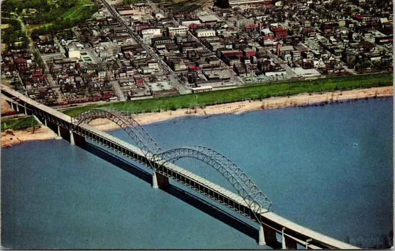 Airview Ohio River Sherman Minton Bridge New Albany Indiana VTG Postcard UNP 