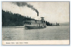 Coeur d'Alene Idaho Postcard Steamer Flyer Cruise Ship Lake 1909 Antique Vintage