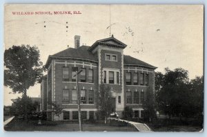 Moline Illinois IL Postcard Willard School Building Exterior Scene 1911 Antique