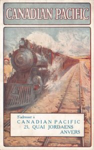 CANADIAN PACIFIC TRAIN QUAI JORDANES ANVERS CANADA POSTCARD (c. 1910)