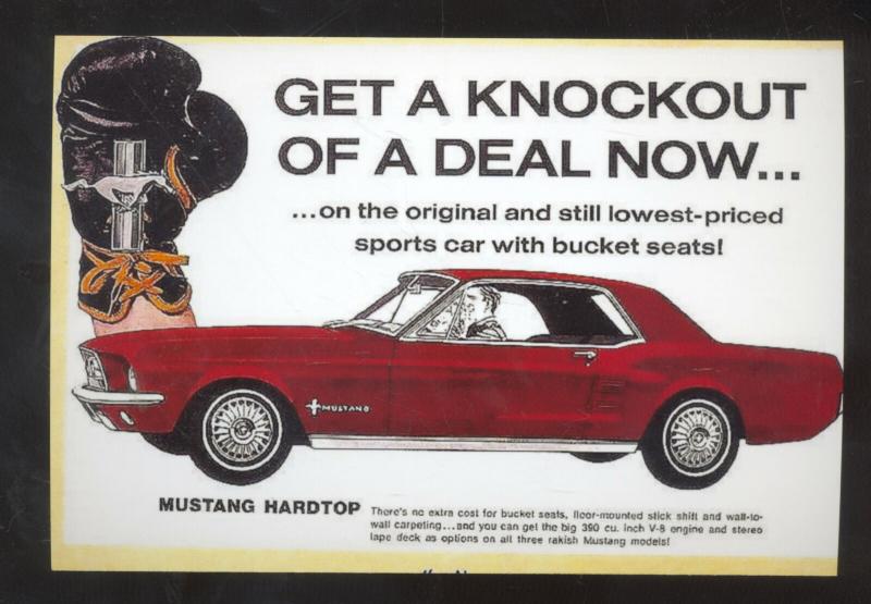 1965 FORD MUSTANG CAR DEALER ADVERTISING POSTCARD BOXING GLOVES