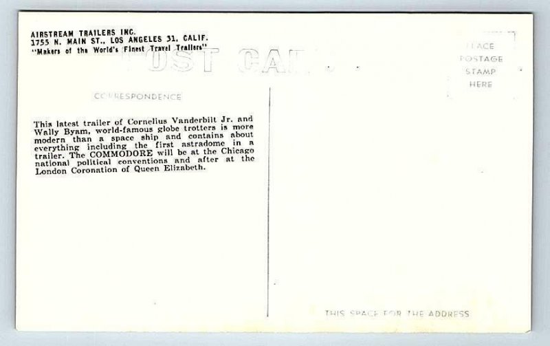 RPPC LOS ANGELES, CA~ Wally Byum's AIRSTREAM TRAILER Commodore c1930s  Postcard