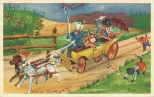 Cats Dressed As Humans Kittens Dog Carriage Vintage Postcard  06.38