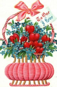 c.1910 postcard valentine's day floral heart bouquet embossed