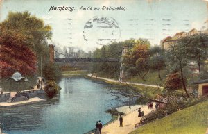 A637 Germany 1910 Hamburg Partie am Stadtgraben Bridge vintage postcard