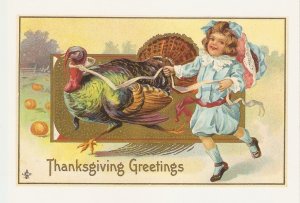 Little girl with a turkey. Thanksgiving Greetings  American repro of antique P