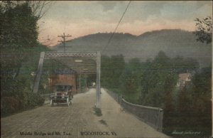 Woodstock VT Car on Middle Bridge c1910 Hand Colored Postcard