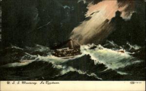 USS Monterey Military Ship Night Stormy Scene c1910 Postcard