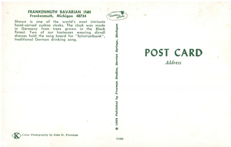 Vintage Postcard Bavarian INN at Frankenmuth Michigan Hostesses Cuckoo