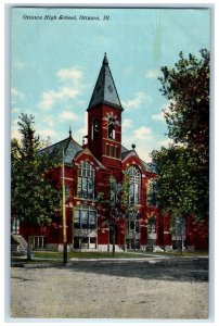 1911 Ottawa High School Exterior Tree Ottawa Illinois IL Posted Vintage Postcard