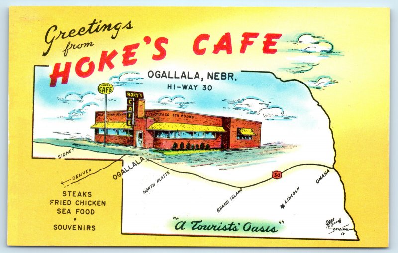Ogallala NE Hokes Diner Postcard Nebraska