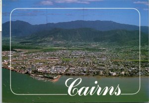 VINTAGE CONTINENTAL SIZE POSTCARD AERIAL BIRDS-EYE VIEW OF CAIRNS AUSTRALIA '80s