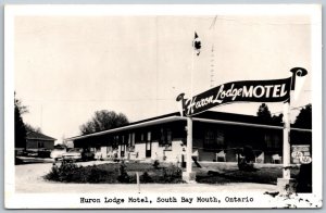 Postcard RPPC c1940s South Baymouth Ontario Huron Lodge Motel Old Cars CAA