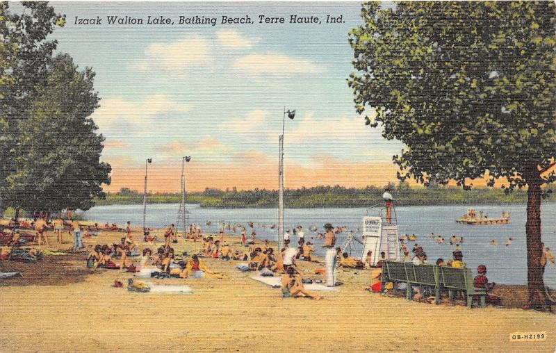 Terre Haute Indiana~Izaak Walton Lake Bathing Beach~Life Guard~1940s Linen Pc