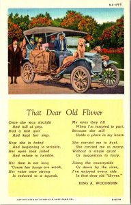 Poem THAT DEAR OLD FLIVVER By KING A WOODBURN Old Car/Family/Dog c1940s Postcard