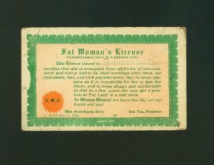 Fat Woman's License Vintage Card