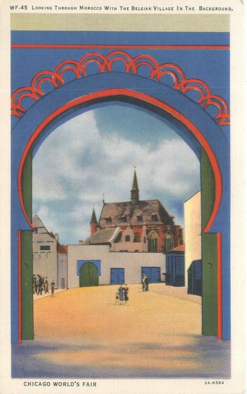 Chicago World's Fair Belgian Village Through Morocco Portal Linen Postcard