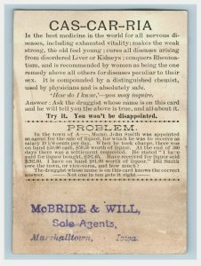 1880's -90's Math Puzzle Card Cas-Car-Ria McBride & Will Quack Medicine P201 