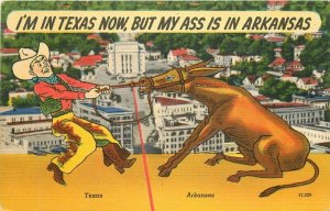 Texas Arkansas Cowboy Comic Humor Parker Colorpicture 1940s Postcard 22-4846