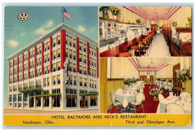 1947 Hotel Baltimore And Nick's Restaurant Muskogee Oklahoma Multiview Postcard