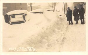 RPPC March 10th, 1931 CADILLAC, MI Snow Storm Michigan Vintage Photo Postcard