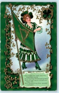 ST. PATRICK'S DAY Embossed God Bless the SHAMROCK GIRLS c1910s  Postcard