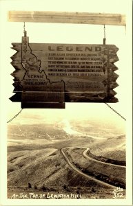 RPPC Lewiston Hill Legend Map Sign Idaho Real Photo Postcard
