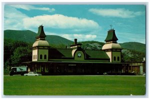 c1960s North Conway Railroad Moat Mt. in Background White Mountains NH Postcard