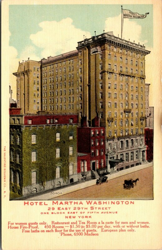 Martha Washington Hotel - New York - For Women Guests Only - Old Postcard