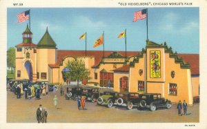 Chicago World's Fair Old Heidelberg, Old Cars, Flags Linen Postcard