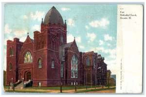 1908 First Methodist Church Building Tower Entrance Decatur Illinois IL Postcard