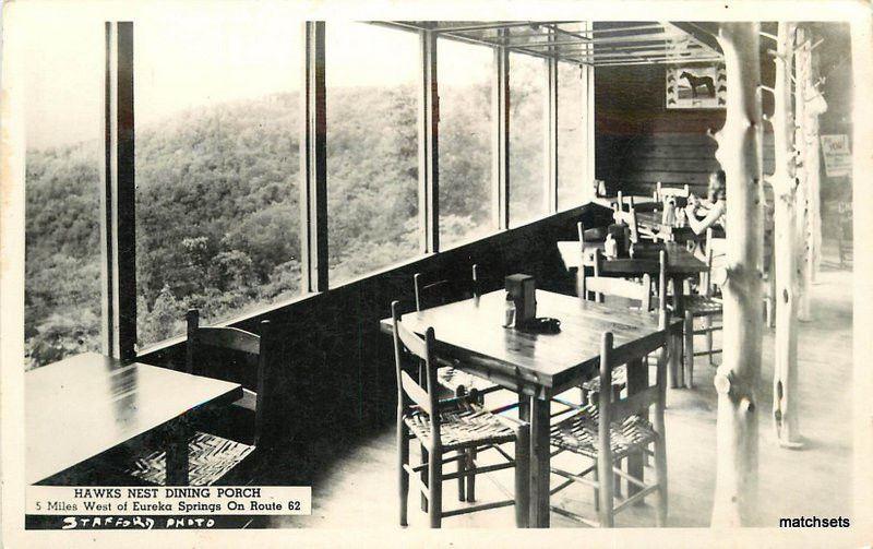 1940s Arkansas Interior Hawks Nest Dining Porch Eureka Springs RPPC 11947