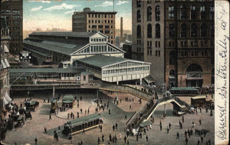 New York City Brooklyn Bridge Entrance c1910 Postcard