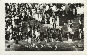 PC INDIA, RIVER GANGES, BATHING, Vintage REAL PHOTO Postcard (b27662)