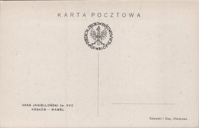 Poland Kraków Wawel Aras Jagiellonski Art Vintage Postcard C391