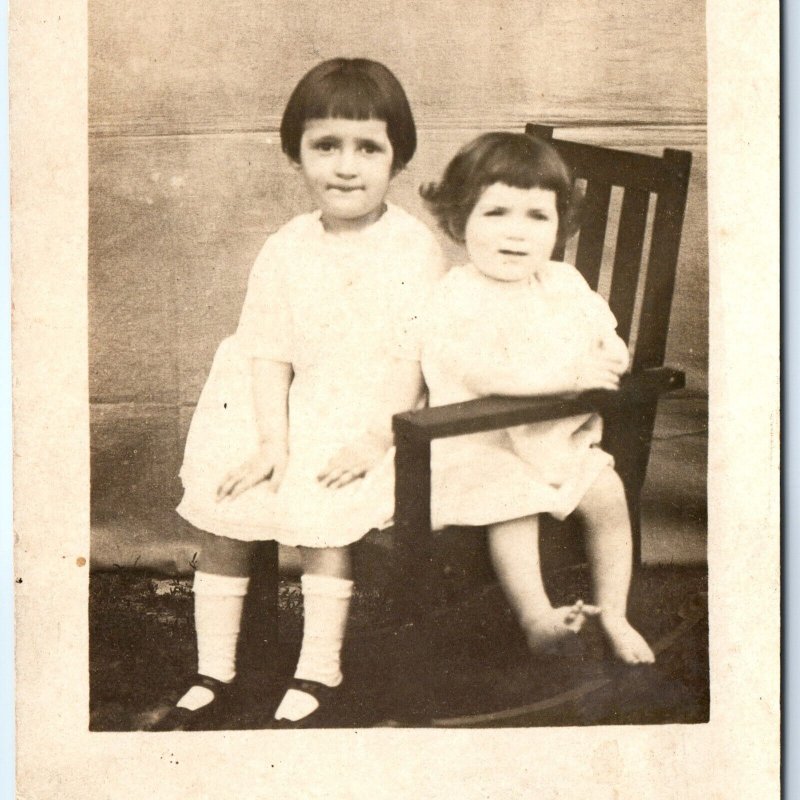 ID'd c1910s Adorable Sisters RPPC Little Girls Real Photo Ruth & Jamie Owen A159