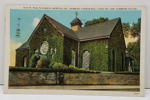 Norfolk Va Old St Paul's Church Showing Cannon Ball Fired From 1776 Postcard B2