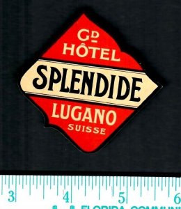 Hotel Splendide Lugano Suisse  Original Luggage Label size 2 1/2 x 2 1/2