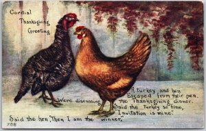 Cordial Thanksgiving Greetings Turkey Chicken Postcard