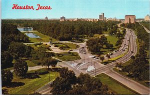 Hermann Park Houston Skyline Texas Chrome Postcard C078