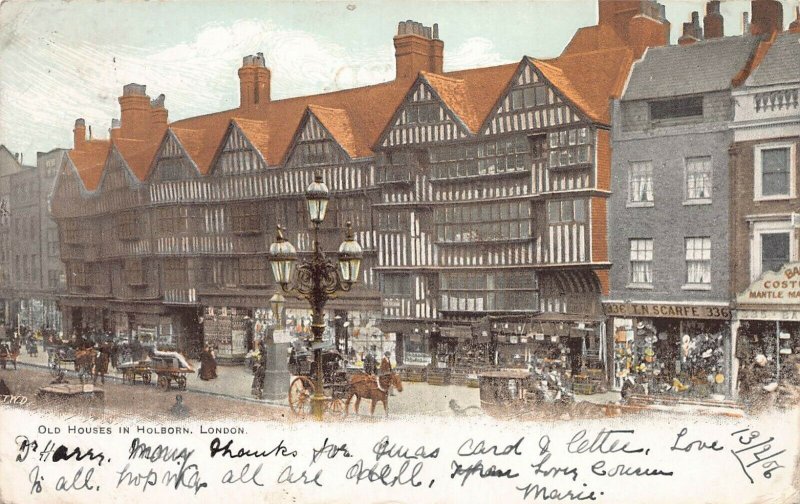 Old Houses in Holborn, England, Great Britain, Early Postcard, Used in 1906