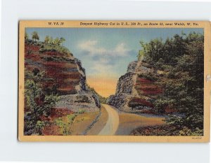 Postcard Deepest Highway Cut in U.S., on Route 52, West Virginia