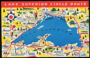 Lake Superior Circle Route. Road map, US and Canada. 1,100 miles. 1960s vintage