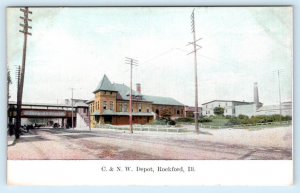 ROCKFORD, Illinois IL ~ Chicago & North Western RAILROAD DEPOT c1910s Postcard