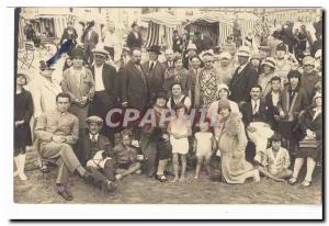 Deauville Beach Photo 1928 Card (sunbathers children) TOP