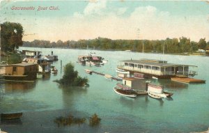 c1910 Postcard; Sacramento CA Boat Club, Houseboats Etc., Posted